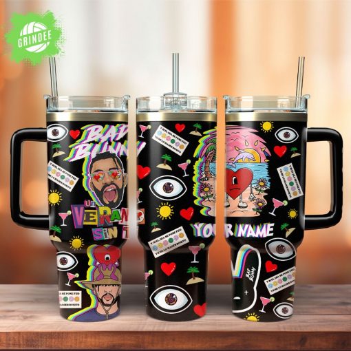 Bad Bunny Black Stanley Quencher 40oz Stainless Steel Tumbler 2025