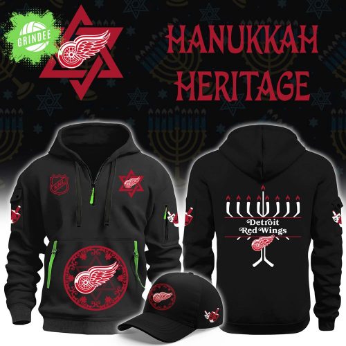 Detroit Red Wings Hanukkah Heritage Black Hoodie NHL Holiday Edition