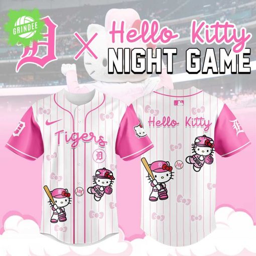 Detroit Tigers x Hello Kitty Night Game Pink Logo Baseball Jersey