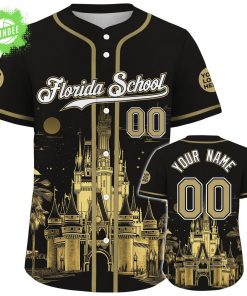 Gold Black Florida Disney World Cinderella Castle Starry Night Custom Name Baseball Jersey
