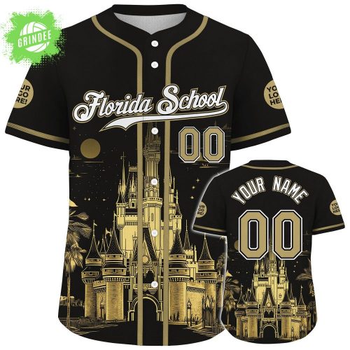 Gold Black Florida Disney World Cinderella Castle Starry Night Custom Name Baseball Jersey