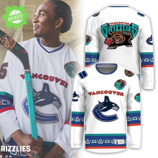 Vancouver Canucks x Grizzlies White Orca Hockey Jersey Special Edition