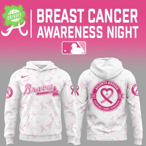 Atlanta Braves Cancer Awareness Night 2025 White Hoodie