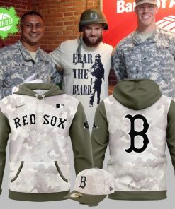 Boston Red Sox 2025 Armed Forces Day Hoodie – Beige/Olive Camo Tribute
