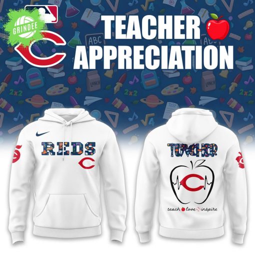 Cincinnati Reds Teacher Night 2025 White Hoodie