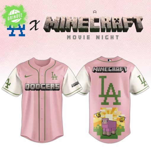Los Angeles Dodgers x Minecraft Movie Baseball Jersey – Pink Game Night Version
