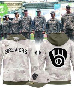 Milwaukee Brewers 2025 Armed Forces Day Hoodie – Beige/Olive Limited Edition