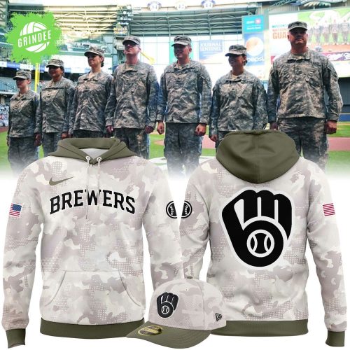 Milwaukee Brewers 2025 Armed Forces Day Hoodie – Beige/Olive Limited Edition