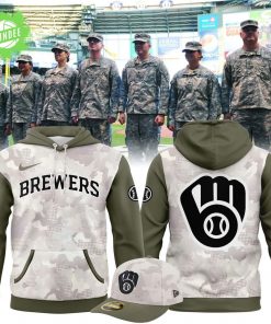 Milwaukee Brewers Armed Forces Day Hoodie 2025 – Special Beige/Olive Drop