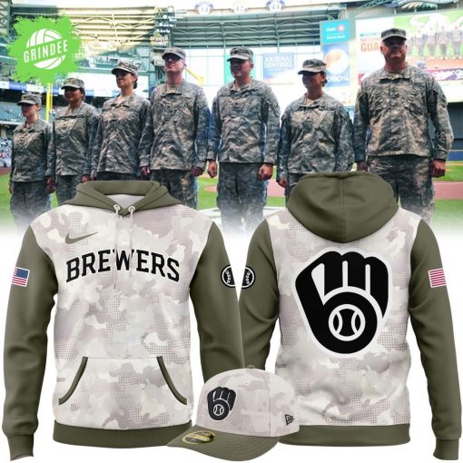 Milwaukee Brewers Armed Forces Day Hoodie 2025 – Special Beige/Olive Drop
