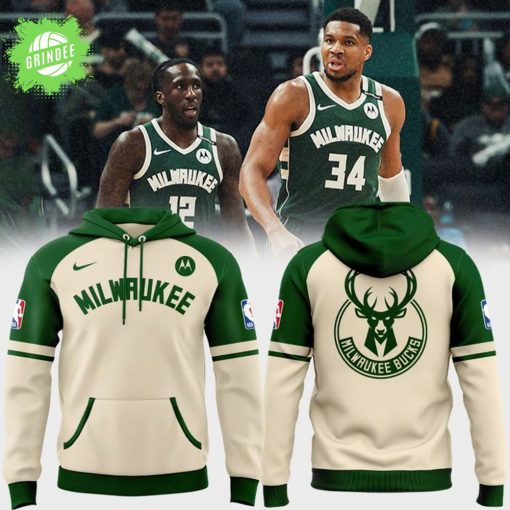 Milwaukee Bucks New Collection 2025 Hoodie – Cream Green Theme