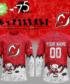 New Jersey Devils 75th Anniversary of Peanuts Custom Name 2025 Hockey Jersey – Snoopy x NHL Crossover