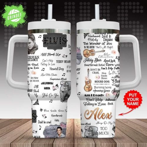 Personalized Elvis Presley Tumbler With Handle – Vintage Lyrics Cup for Fans