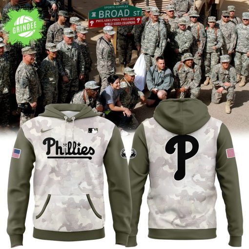 Philadelphia Phillies Armed Forces Day Hoodie 2025 – Beige/Olive Camo Style