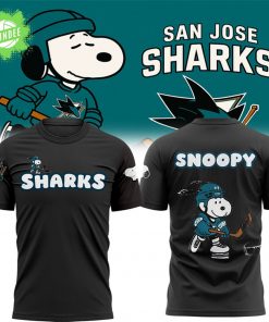 San Jose Sharks x Snoopy Black T-Shirt 2025 Limited Edition – Exclusive Peanuts x Hockey Tee