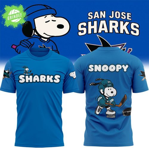 San Jose Sharks x Snoopy Blue T-Shirt 2025 – Peanuts x Hockey Special Edition
