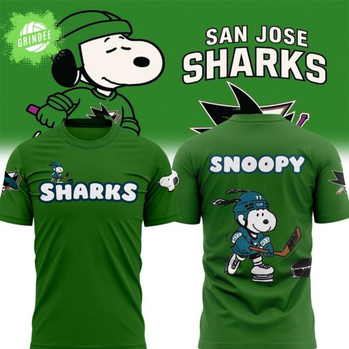 San Jose Sharks x Snoopy White Green T-Shirt 2025 Limited Edition – Peanuts Special Edition