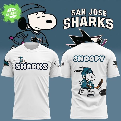 San Jose Sharks x Snoopy White T-Shirt 2025 Limited Edition – Peanuts x NHL Merch