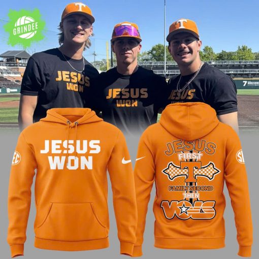 Tennessee Baseball JESUS WON “Jesus First Family Second Then Vols” Yellow Hoodie