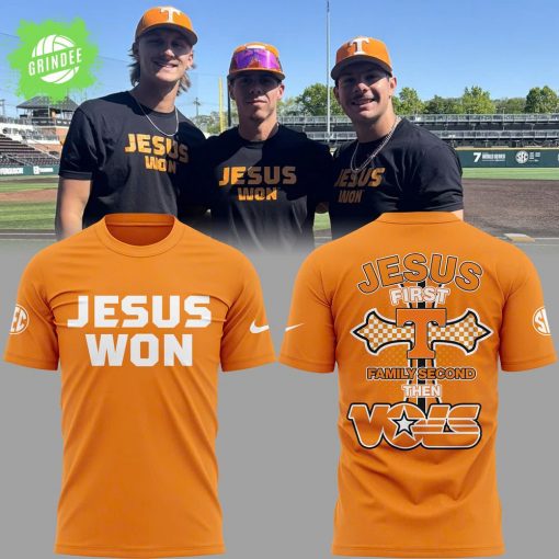 Tennessee Baseball JESUS WON “Jesus First Family Second Then Vols” Yellow T-Shirt