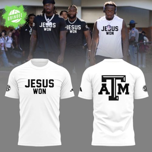 Texas A&M Aggies “JESUS WON” White T-Shirt – Gospel Athlete Edition