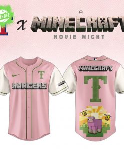 Texas Rangers x Minecraft Movie Baseball Jersey – Pink Night Edition