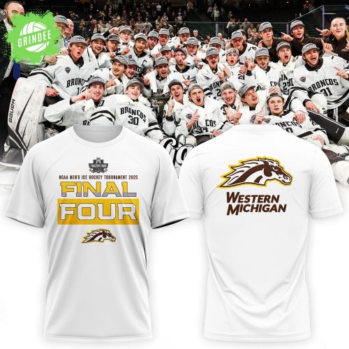 The Western Michigan Broncos 2025 NCAA Men’s Ice Hockey Tournament Final Four White T-Shirt – College Hockey Fan Gear