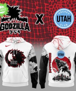 Utah Hockey x Godzilla Special Design White Hoodie 2025 – NHL Monster Edition