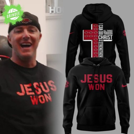 Arkansas x Jesus Won 2025 “I Can Do” Black Hoodie – Motivational Christian Hoodie
