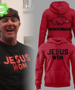 Arkansas x Jesus Won 2025 Red Hoodie – Limited Edition Christian Apparel