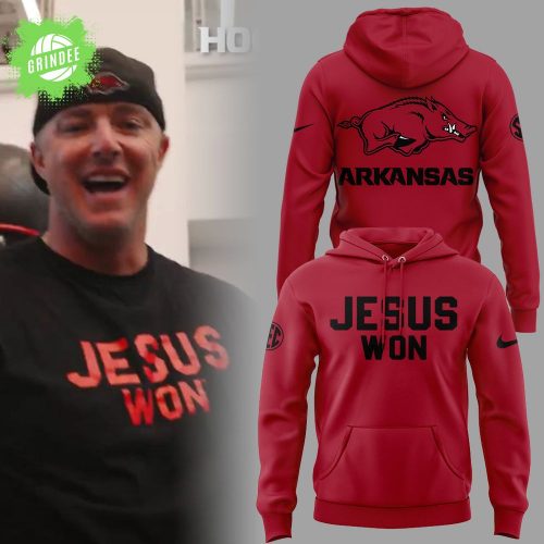 Arkansas x Jesus Won 2025 Red Hoodie – Limited Edition Christian Apparel