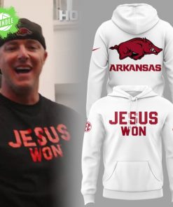 Arkansas x Jesus Won 2025 White Hoodie – Faith-Inspired Limited Edition Pullover