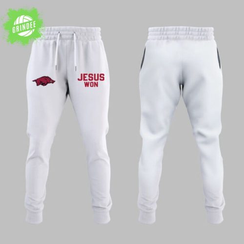 Arkansas x Jesus Won 2025 White Hoodie – Faith-Inspired Limited Edition Pullover