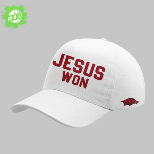 Arkansas x Jesus Won 2025 White Hoodie – Faith-Inspired Limited Edition Pullover