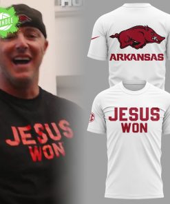Arkansas x Jesus Won 2025 White T-Shirt – Religious Fan Apparel