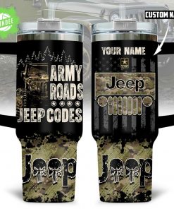 Army Jeep Custom Stanley Tumbler – Military Off-Road Camo Mug with Personalized Name