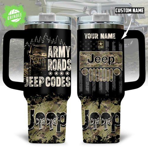 Army Jeep Custom Stanley Tumbler – Military Off-Road Camo Mug with Personalized Name