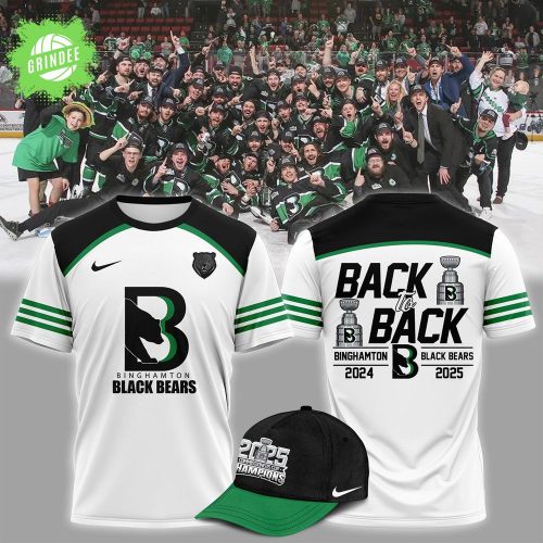Binghamton Black Bears 2025 Back To Back White T-Shirt – Title Celebration