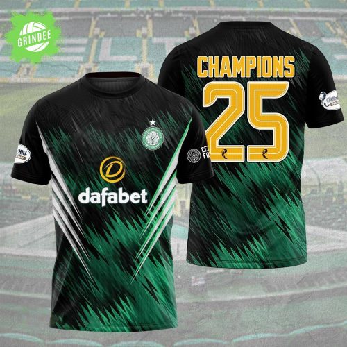 Celtic FC Champions Jersey 2025 – Green Black Lightning Pattern Football Shirt