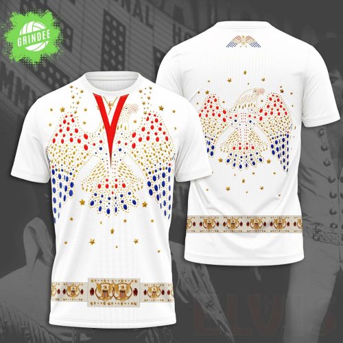 Elvis Presley American Eagle Costume Jersey – White 70s Jumpsuit Style Shirt for Fans