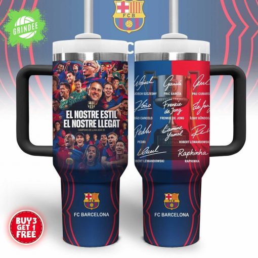 FC Barcelona Travel Mug – 2024-25 Champions Cup Design with Player Signatures