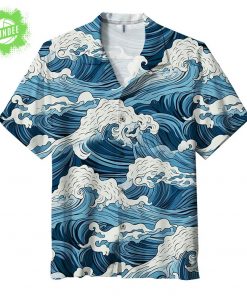 Great Wave Japanese Ocean Print Hawaiian Shirt – Summer Beach Button-Up