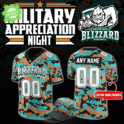 Green Bay Blizzard Military Nights Football Jersey 2025 – IFL Special Edition
