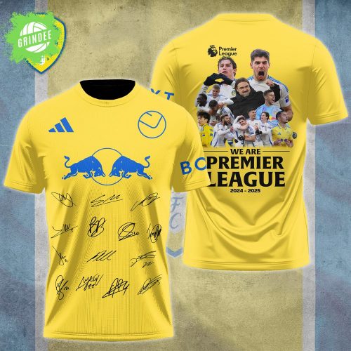 Leeds United 2024–2025 Premier League Promotion Shirt – Yellow Fan Jersey with Autographs & Collage