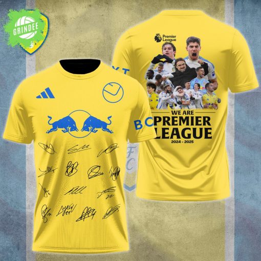 Leeds United 2024–2025 Premier League Promotion Shirt – Yellow Fan Jersey with Autographs & Collage