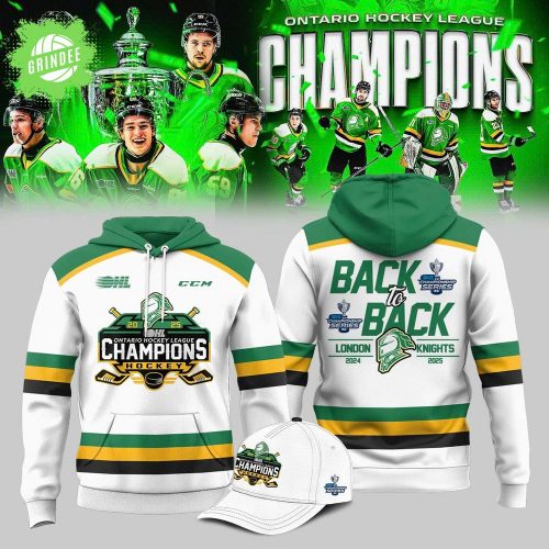 London Knights Back-to-Back Champions White Hoodie 2025