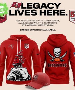 Tampa Bay Buccaneers Celebrate the legacy of 50 Seasons Hoodie 2025 Red
