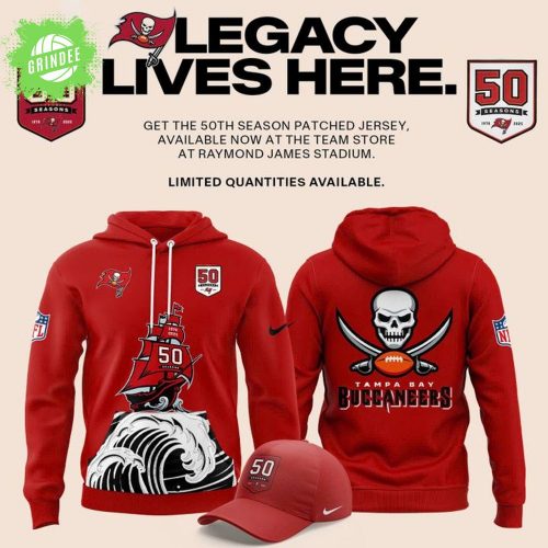 Tampa Bay Buccaneers Celebrate the legacy of 50 Seasons Hoodie 2025 Red