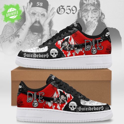 $uicideboy$ Red Flame Air Force 1 Sneakers – Gothic Skull Rap Edition