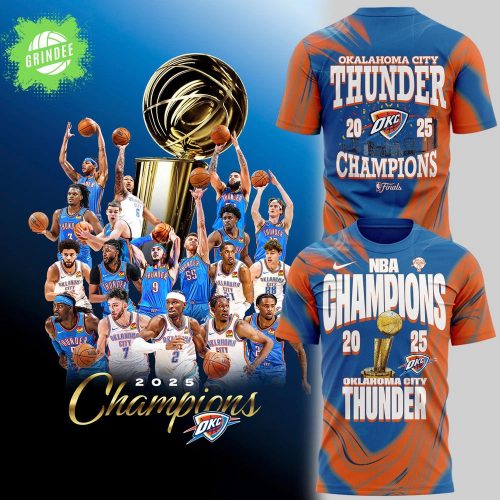 Special New 2025 NBA CHAMPIONS CONFETTI SKYLINE T-SHIRT
